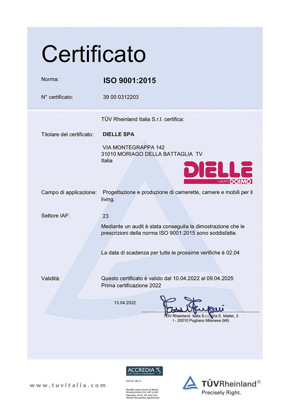 Certificazione ISO 9001:2015 Dielle
